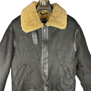 Infinity Mens B-3 Men's Black Leather Jacket with Tan Shearling Collar